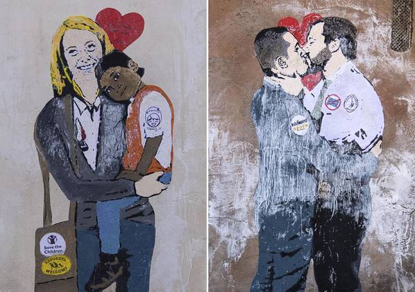 Mural de beijo entre Salvini e Di Maio é pintado em Roma