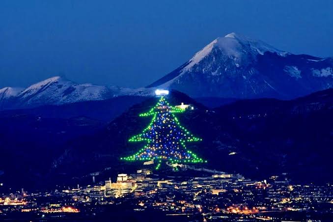 Maior árvore de Natal do mundo é acesa na Itália