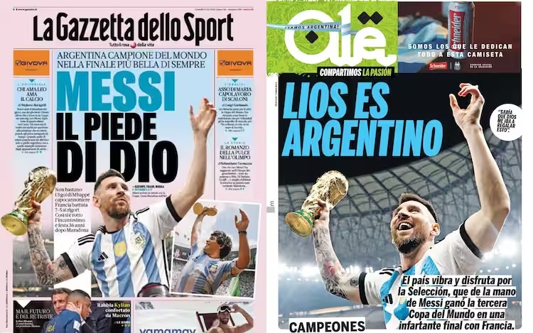 Jornais italianos dedicam capas ao terceiro título da Argentina na Copa do Mundo